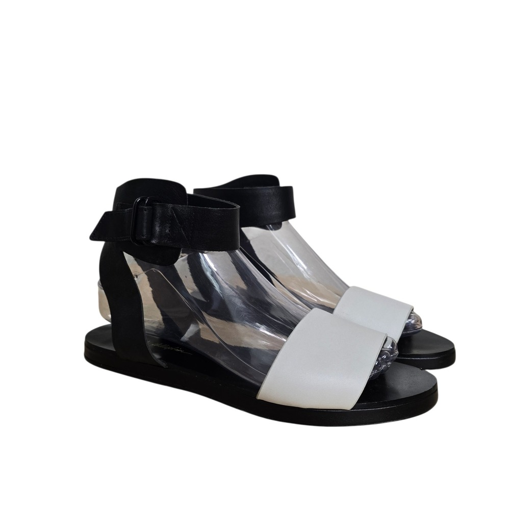3.1 Phillip Lim Womens Black White Leather Ankle Strap Flat Sandals Size 38